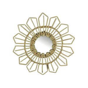 Natural Willow Wicker Framed Geometric Design Wall Mirror 17 Inch Diameter